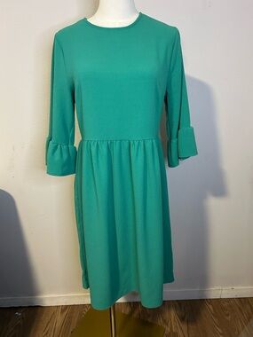 Ces Femme Teal Midi Dress with Cuffed Three-Quarter Sleeves